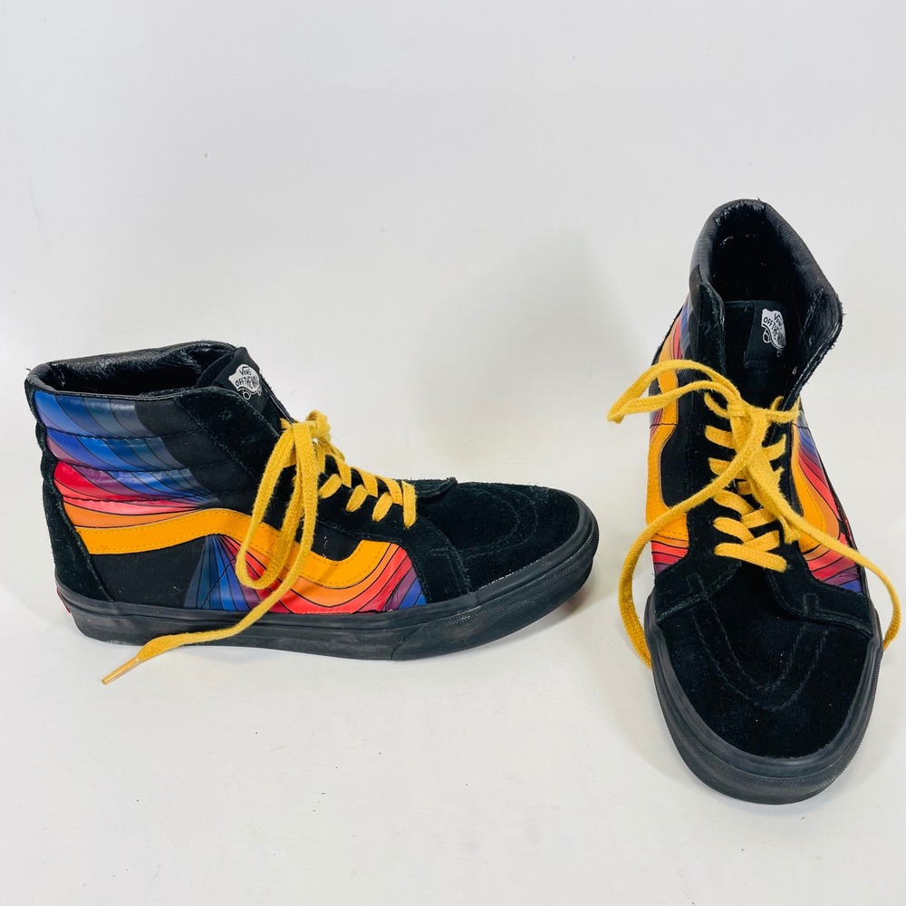 Vans Sk8-Hi Mens 8.5 Black Suede Rainbow Psychedelic High Top Sneakers 721356